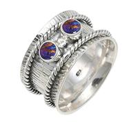 JEWELSTREZORO Purple Copper Turquoise Gemstone Band Ring for Men And Women Solid 925 Sterling Silver Gift Item All Size Handmade Jewelry TSR146BK_7 (L)