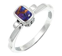 JEWELSTREZORO Purple Copper Turquoise Gemstone Band Ring Men And Women Sterling Silver Gift Item Handmade Jewelry TSR1236BK_7 (L)