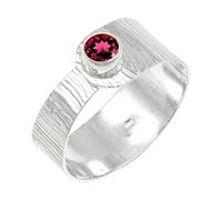 JEWELSTREZORO Rubellite Lab Grown Gemstone Band Ring for Men And Women 925 Sterling Silver Band Ring Handmade Jewelry TSR135AQ_5 (K)