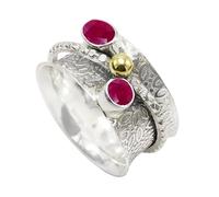JEWELSTREZORO Ruby Lab Grown Gemstone 925 Sterling Silver Spinner Ring Men Women All Size Handmade Jewelry TSR1107AM_1 (H)