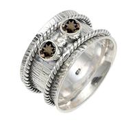 JEWELSTREZORO Smoky Quartz Gemstone Solid 925 Sterling Silver Band Ring Handmade for Men And Women Band Ring TSR146AD_8 (L 1/2)