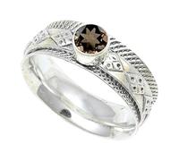 JEWELSTREZORO Smoky Quartz Gemstone Solid 925 Sterling Silver Band Ring Handmade for Men And Women Band Ring TSR150AD_19 (R)