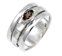 JEWELSTREZORO Smoky Quartz Gemstone Solid 925 Sterling Silver Band Ring Handmade for Men And Women Band Ring TSR141AD_29 (W)