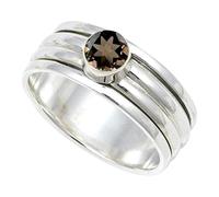 JEWELSTREZORO Smoky Quartz Gemstone Solid 925 Sterling Silver Band Ring Handmade for Men And Women Band Ring TSR148AD_15 (P)