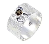 JEWELSTREZORO Smoky Quartz Gemstone Solid 925 Sterling Silver Band Ring Handmade for Men And Women Band Ring TSR114AD_6 (K 1/2)