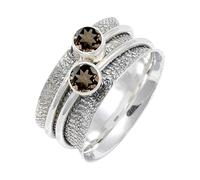 JEWELSTREZORO Smoky Quartz Gemstone Solid 925 Sterling Silver Band Ring Handmade for Men And Women Band Ring TSR151AD_32 (X 1/2)