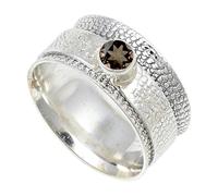 JEWELSTREZORO Smoky Quartz Gemstone Solid 925 Sterling Silver Band Ring Handmade for Men And Women Band Ring TSR147AD_32 (X 1/2)