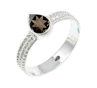 JEWELSTREZORO Smoky Quartz Gemstone Solid 925 Sterling Silver Band Ring Handmade for Men And Women Band Ring TSR130AD_5 (K)