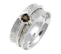 JEWELSTREZORO Smoky Quartz Gemstone Solid 925 Sterling Silver Band Ring Handmade for Men And Women Band Ring TSR145AD_24 (T 1/2)