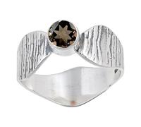 JEWELSTREZORO Smoky Quartz Gemstone Solid 925 Sterling Silver Band Ring Handmade for Men And Women Band Ring TSR113AD_9 (M)