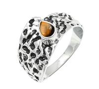 JEWELSTREZORO Tiger Eye Gemstone Band Ring Men And Women All Size Sterling Silver Handmade Jewelry TSR1227CC_4 (J 1/2)