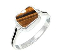 JEWELSTREZORO Tiger Eye Gemstone Band Ring Men And Women Gift Item Sterling Silver Handmade All Size TSR1159CC_4 (J 1/2)