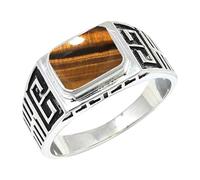 JEWELSTREZORO Tiger Eye Gemstone Band Ring Men And Women Sterling Silver Gift Item Handmade Jewelry TSR1173CC_4 (J 1/2)