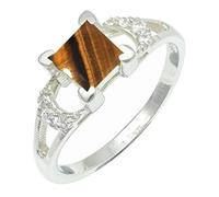 JEWELSTREZORO Tiger Eye Gemstone Band Ring Solid 925 Sterling Silver for Men And Women All Size Handmade Jewelry TSR1247CC_4 (J 1/2)