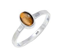 JEWELSTREZORO Tiger Eye Gemstone Band Ring Solid 925 Sterling Silver for Men And Women Gift Item All Size Handmade Jewelry TSR108CC_4 (J 1/2)