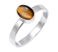 JEWELSTREZORO Tiger Eye Gemstone Band Ring Solid 925 Sterling Silver for Men And Women Gift Item All Size Handmade Jewelry TSR129CC_4 (J 1/2)