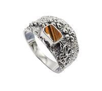 JEWELSTREZORO Tiger Eye Gemstone Band Ring Sterling Silver Men And Women All Size Handmade Jewelry TSR1122CC_4 (J 1/2)