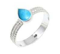 JEWELSTREZORO Turquoise Lab Grown Gemstone Ring Silver Band Solid 925 Sterling Silver For Men And Women Handmade Jewelry TSR130BT_5 (K)
