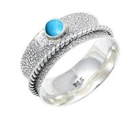 JEWELSTREZORO Turquoise Lab Grown Gemstone Ring Silver Band Solid 925 Sterling Silver For Men And Women Handmade Jewelry TSR153BT_5 (K)