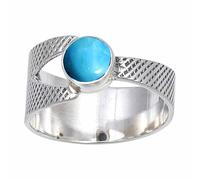 JEWELSTREZORO Turquoise Lab Grown Gemstone Ring Silver Band Solid 925 Sterling Silver For Men And Women Handmade Jewelry TSR116BT_5 (K)