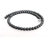 JEWELZ 18 inch Long Round Shape Smooth Cut Natural Black Lava 6 mm Beads Necklace with 925 Sterling Silver Clasp for Women, Girls Unisex
