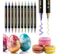 Jewem Edible Markers for Cookie Decorating, 10Pcs Upgrade Grade Metallic Markers Gold Shimmering Pens, Double Sided Tip Food Coloring Pens for Decorating Cakes, Fondant, Frosting, Easter Eggs, Macaron