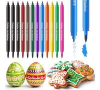 Jewem Edible Markers for Cookie Decoration, 12 Pcs Food Coloring Pens, Food Grade Two Sided Pens with Fine and Thick Tip for Fondant Decorating, Cake