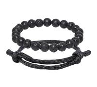 Jewever 2Pcs Woven Paracord Friendship Bracelets 8mm Lava Stone Beaded Bracelets for Women and Men Surfing Outdoor Relaxation Gifts, Gemstone polyamide, Lava Stone