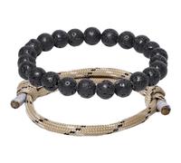 Jewever 2Pcs Woven Paracord Friendship Bracelets 8mm Lava Stone Beaded Bracelets for Women and Men Surfing Outdoor Relaxation Gifts, Gemstone polyamide, Lava Stone