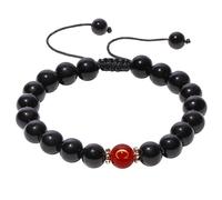 Jewever Initial Bracelets for Women and Men Handmade Red Black Obsidian Red Agate Letter Friendship Bracelets Beaded Couples Bracelets Unisex Meaningful Gifts, Gemstone, obsidian