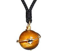 Jewever Simple Beaded Crystal Necklace for Women and Men Copper Guardian Star Handmade Planets Crystals and Gemstones Unisex Necklaces 18mm, Stone, Tigers Eye