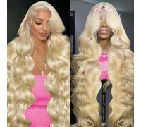 Jewhaut 13x6 Lace Front Wig Human Hair 28 Inch Body Wave Blonde Wig HD Transparent Lace Frontal Wig