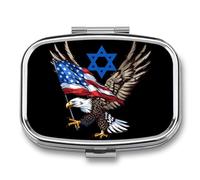 Jewish America USA Flag Eagle Israel Travel Pill Box Portable Pill Organizer Medical Box Pill Case Pill Container for Men Women