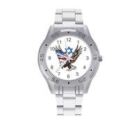 Jewish America USA Flag Eagle Israel Watches for Men Business Dress Watch Analog Quartz Wristwatch Stainless Steel Band