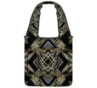 Jewish Dark Pattern Reversible Canvas Shoulder Tote - Double-Sided Print, 12oz Cotton, 27cm Drop, Fold-Flat Bag for Travel, Shopping, Street Outings