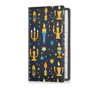 Jewish Holiday Hanukkah Leather Registration and Insurance Card Holder Wallet Accessories Case for ID, Driver's License, Key Contact Information Cards