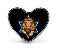 Jewish Israel Lion Brooch Pins for Women Men Cute Heart Badge Lapel Pins for Party Wedding