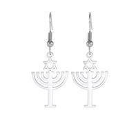 Jewish Religious Star of David Candlestick Earrings for Women Girls Stainless Steel Chic Retro Israel Candlestick Star of David Drop Earring Hanukkah Jewelry (silver)