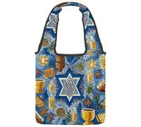 Jewish Reversible Canvas Shoulder Tote - Double-Sided Print, 12oz Cotton, 27cm Drop, Fold-Flat Bag for Travel, Shopping, Street Outings