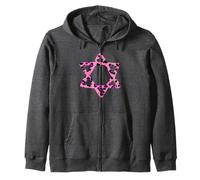Jewish Star in Pink & Black Leopard Print Zip Hoodie