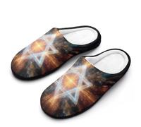 Jewish Star Men's Cotton Slippers Memory Foam Warm House Shoes for Indoor Outdoor