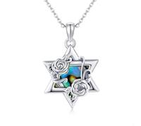 Jewish Star of David Necklace 925 Sterling Silver Abalone Shell Rose Star of David Pendant Necklaces Judeo Christian Religious Star of David Jewelry Protection Amulet Gifts for Women Girls