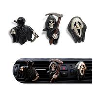 Jewkot 3 PCS Car Dashboard Decorations, Grim Reaper Shaped Car Air Vent Decorations, Halloween Skull Decorations, Universal for Most Cars (Black)
