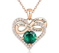 Jewlpire Infinity Heart Necklace for Women Girls with 925 Sterling Silver Chain, CZ Diamond Rose Gold Necklaces for Women, Christmas, Valentines, Birthday, Gift for Women Wife-Emerald