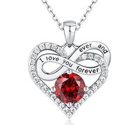 Jewlpire Infinity Heart Necklace for Women with 925 Sterling Silver Chain, CZ Diamond Silver Necklaces for Women, Christmas,Valentines, Birthday, Jewelry Gift for Women Wife-Garnet