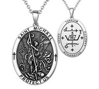 Jewmon Patron Saint Necklace for Men Women Oxidation Silver Virgin Mary/St Christopher/St Joseph/Archangel Michael Saint Medals Pendant Necklace Protection Religious Christian Jewelry Gifts for Mom