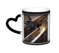 JEWOSS Japan Samurai Sword Printed Color-Changing Mug Temperature-Sensitive Color-Changing Mug
