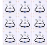 JEWPARK 9PCS Evil Eye Bracelets for Women Men Handmade String Bracelets Braided Good Luck Bracelet Adjustable Protection Bracelet Evil Eye Jewelry Gifts, L, Nylon, no gemstone