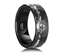 JEWPER Tungsten Rings for Men Womens 8mm Black Fashion Promise Wedding Band Hammered Groove Meteorite Orbo Carbide Beveled Polished Edge Comfort Fit, 7 UK, Metal Wood, No Gemstone