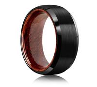 JEWPER Tungsten Rings for Men Womens 8mm Black Silver Fashion Promise Wedding Band Carbide Inner Hole Inlaid Whiskey Barrel Wood Chamfer Frosted Matte Finish Edge Comfort Fit size 7-12, 12.5, Wood, No